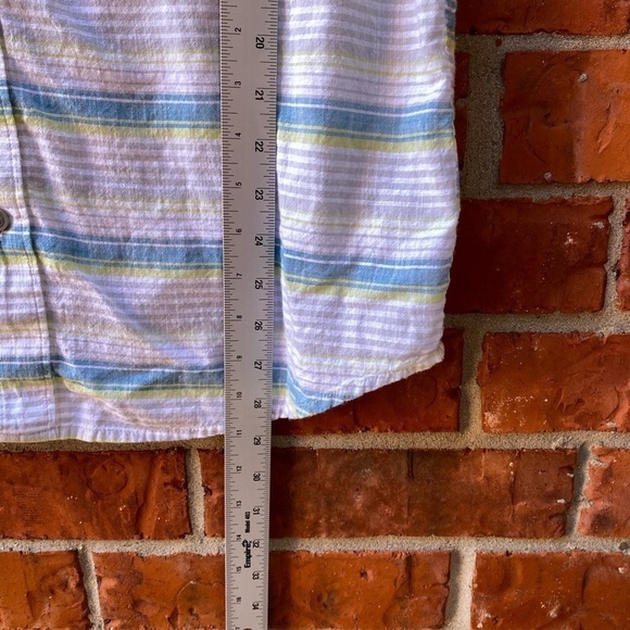 Columbia Mens Medium White Blue Stripe Collar Button Down Short Sleeve Shirt - Picture 7 of 8